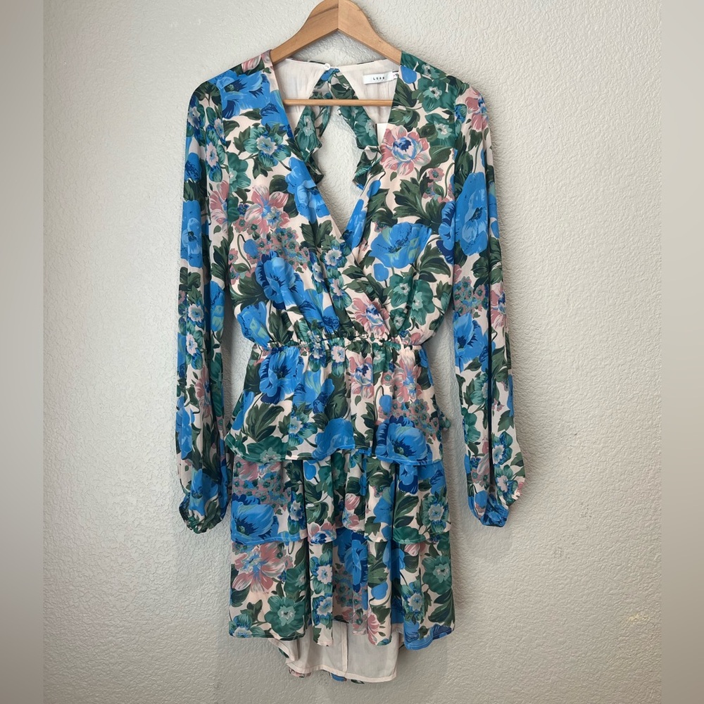 NWT Lush Long Sleeve Open Back Floral Dress, M